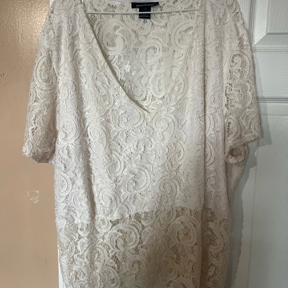 Ashley Stewart Cream Lace Overlay Top - Picture 1 of 4